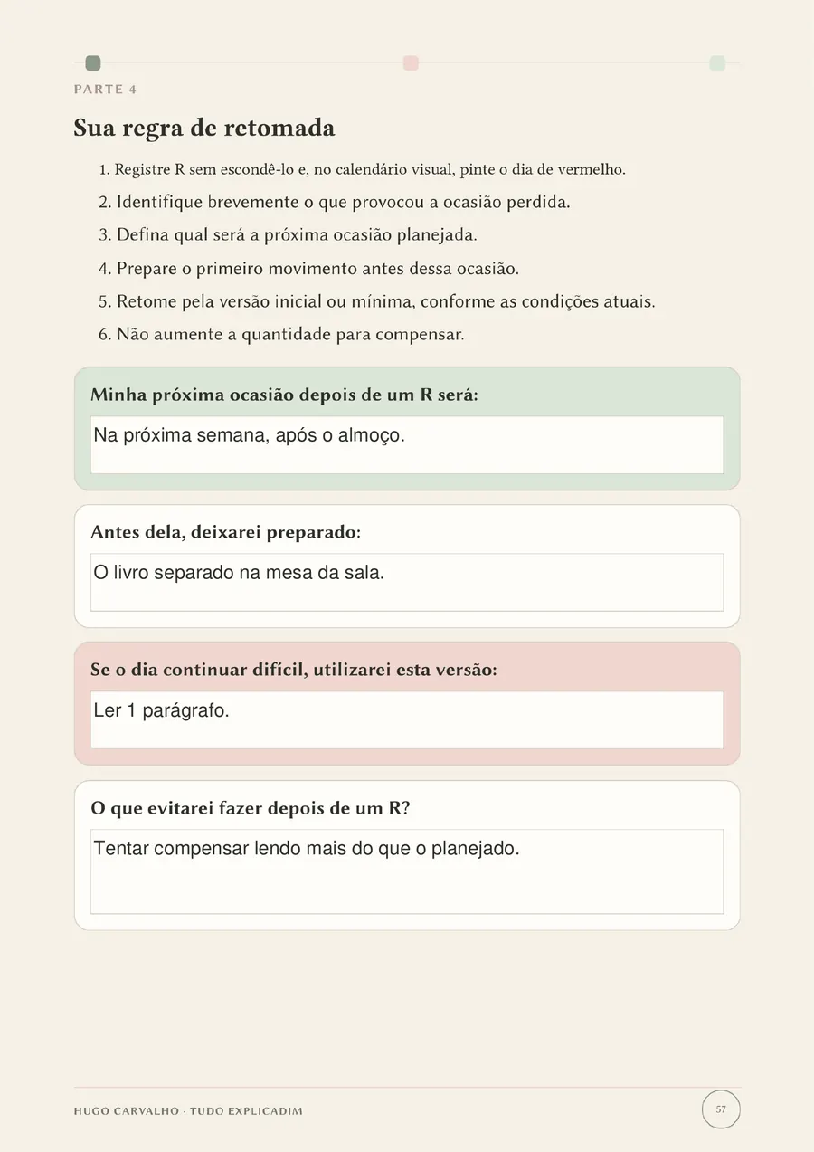 Página para criar uma regra de retomada